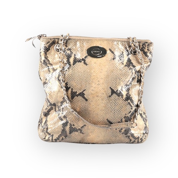 DKNY 𖤐 Convertible Crossbody Leather Handbag 𖤐 Metallic Python 𖤐 Gold Chain - Picture 3 of 16